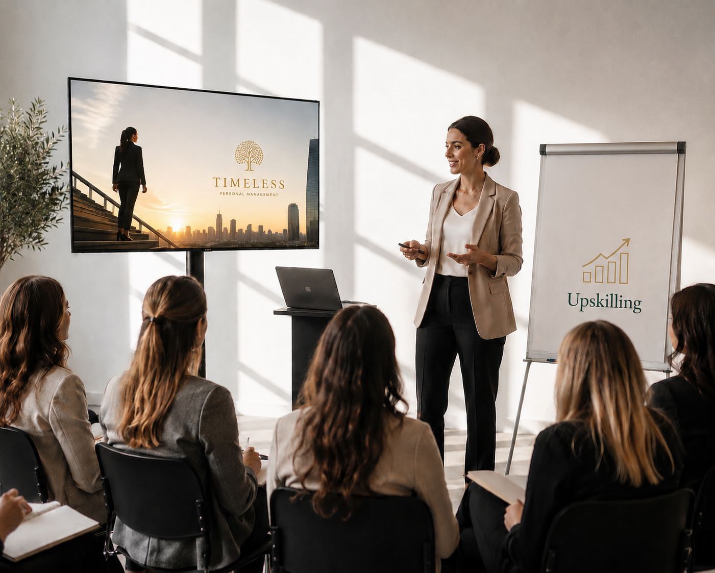 Trainerin der TIMELESS Akademie leitet einen Upskilling-Workshop für Servicepersonal
