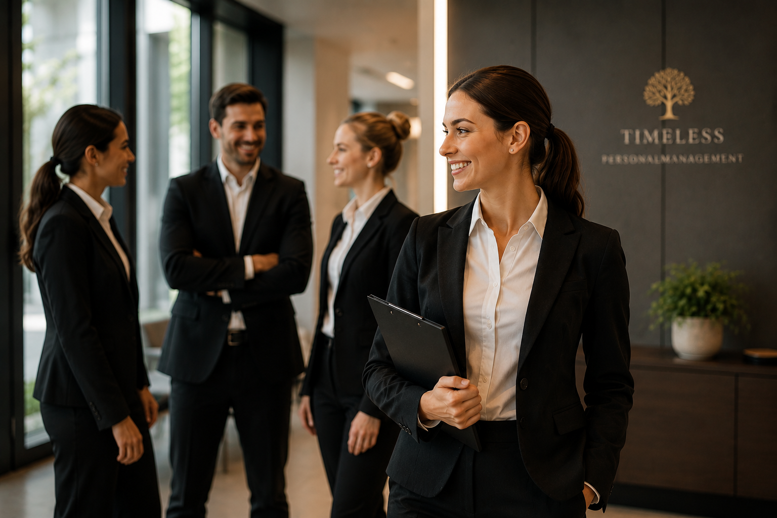 TIMELESS-Team empfängt Gäste im modernen Hamburger Büro